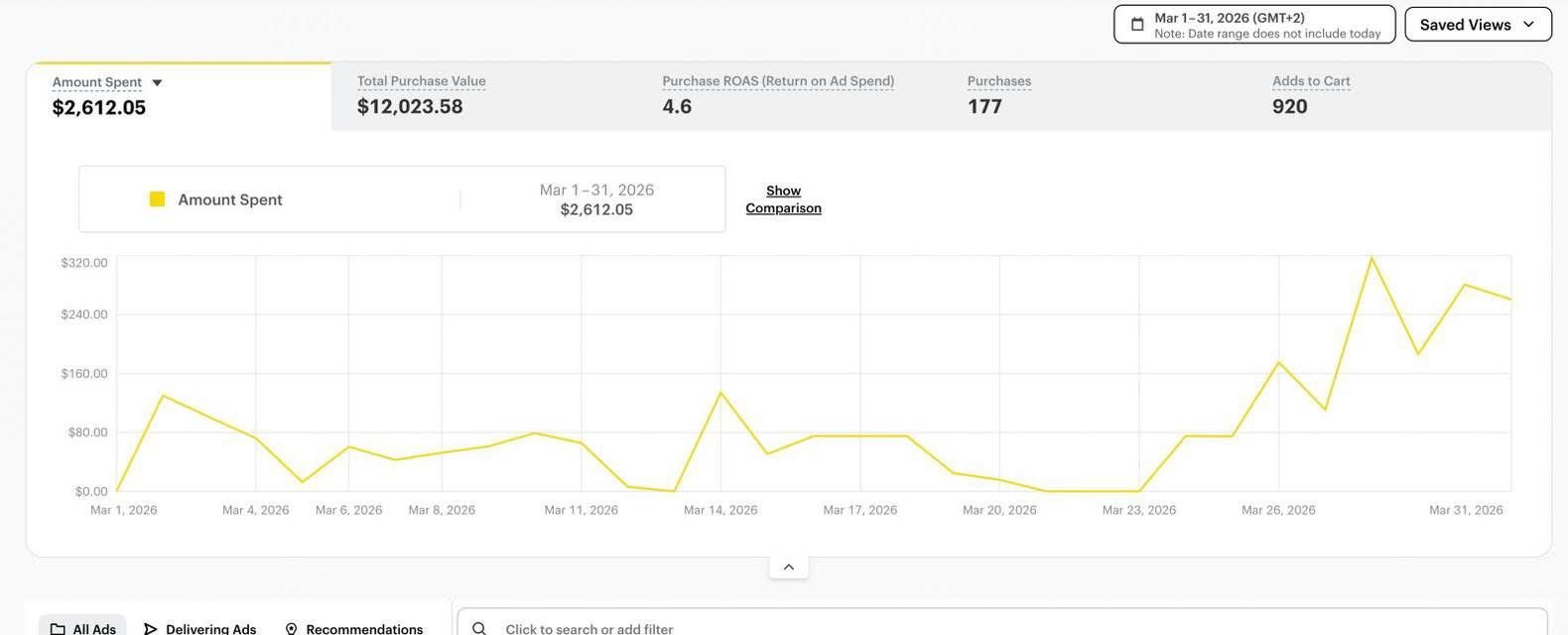 High-Efficiency Meta Ads — 4.6× ROAS on $2,612 spend